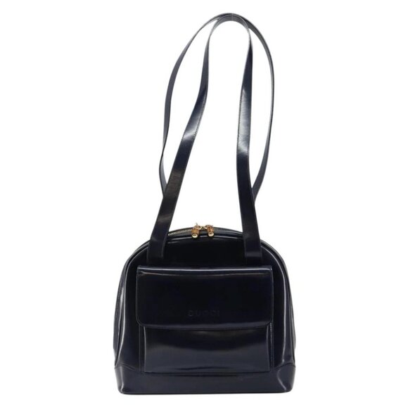 GUCCI Bamboo Shoulder Bag Patent leather Navy Gold - Picture 2 of 16
